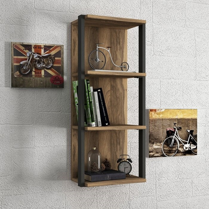 Solid Wood Sheesham Wall Shelf With 2 Iron Frame