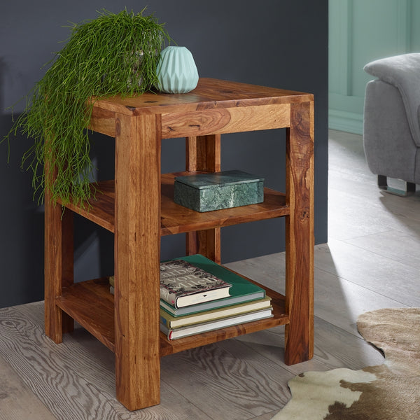 Solid Wood Sheesham Side Table with Storage