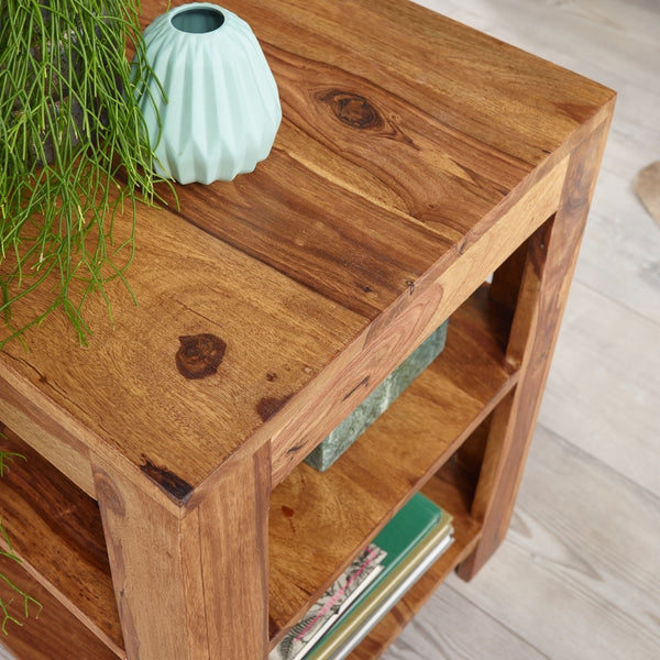 Solid Wood Sheesham Side Table with Storage