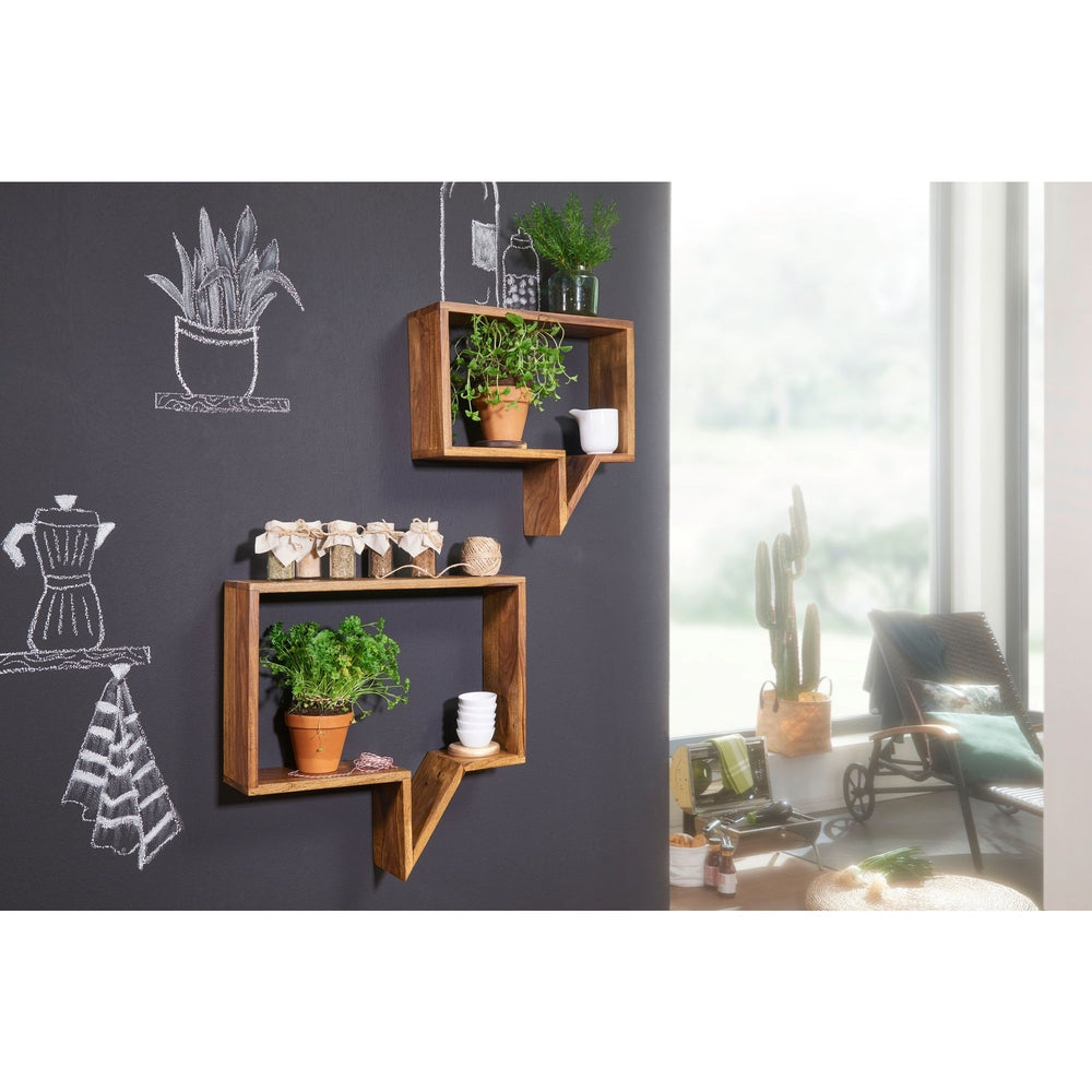 Solid Wood Sheesham Set of 2 Wall Shelves Shelf with Shape