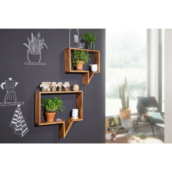 Solid Wood Sheesham Set of 2 Wall Shelves Shelf with Shape