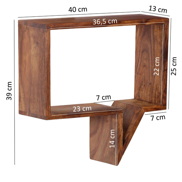 Solid Wood Sheesham Set of 2 Wall Shelves Shelf with Shape