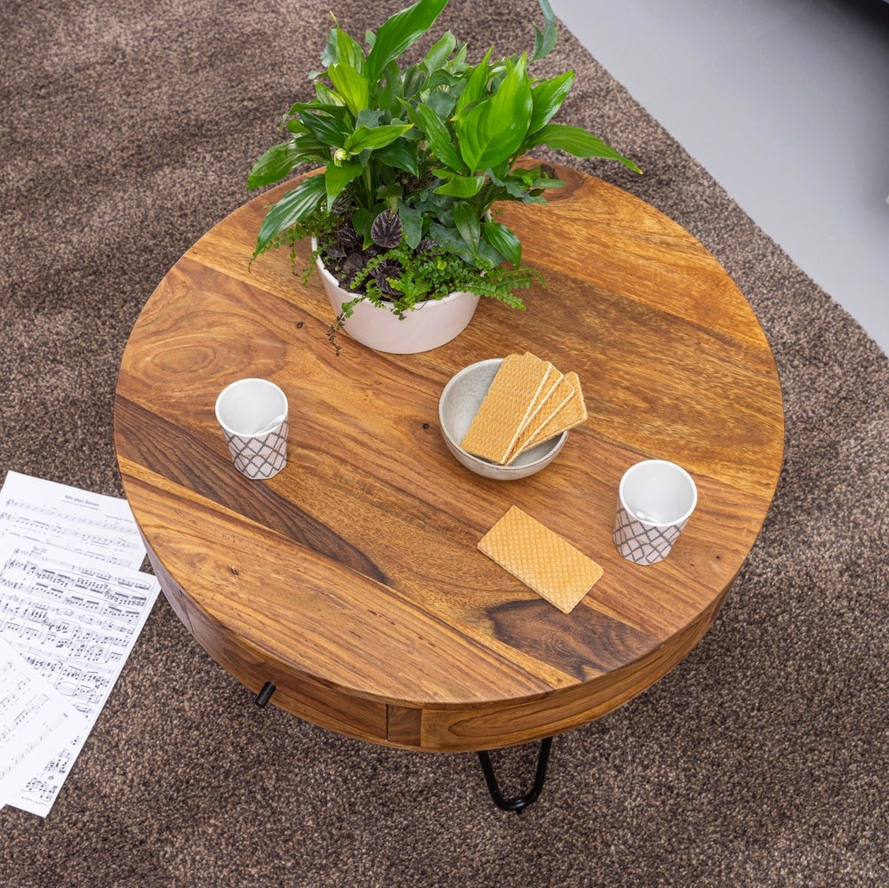 Solid Wood Sheesham Four V Iron Center Table