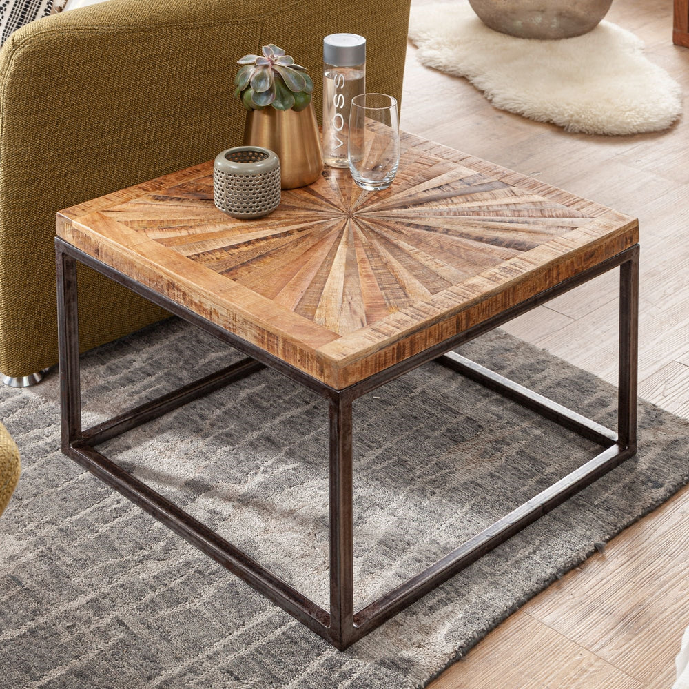 Solid Wood And Iron Side Table With Many Strips On The Top