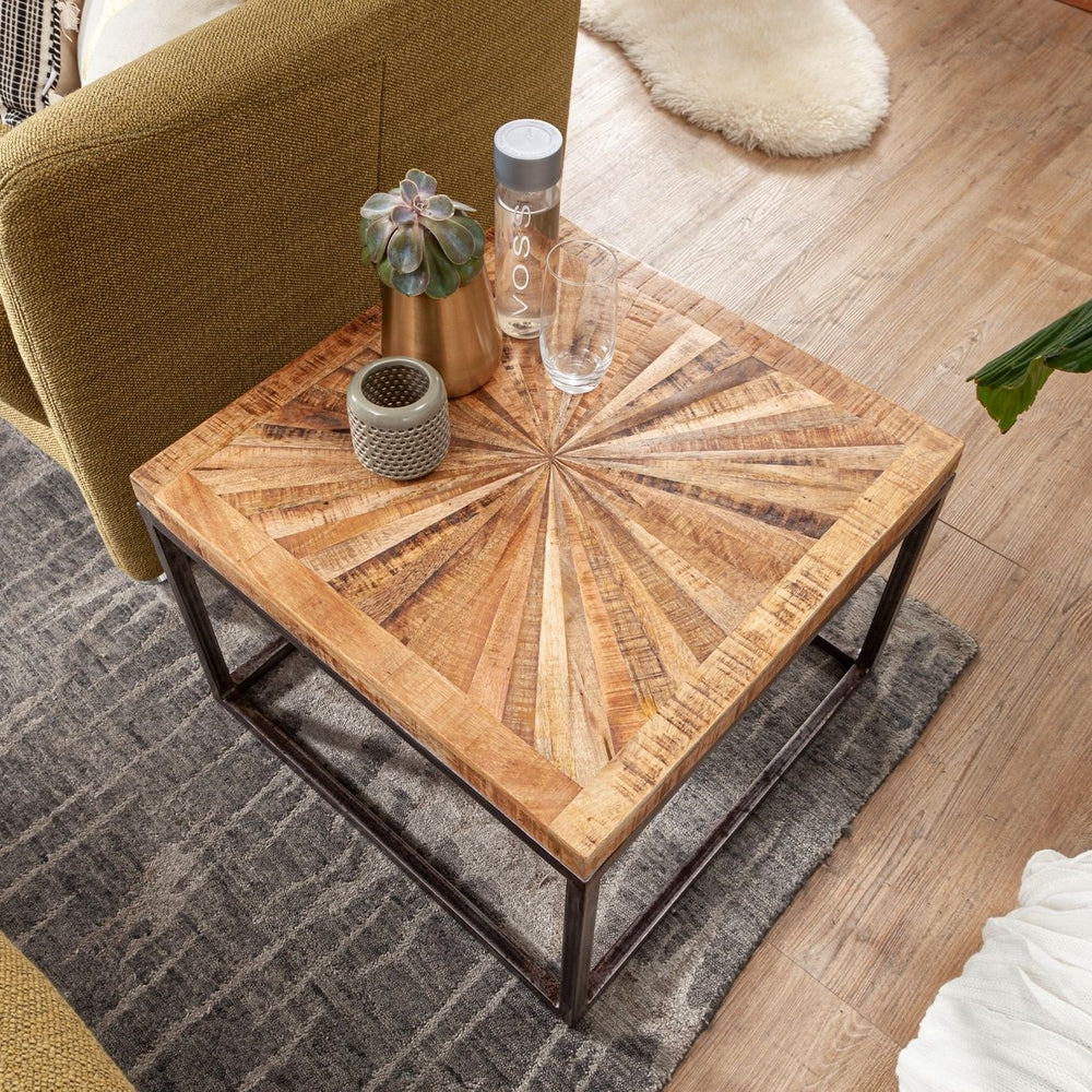 Solid Wood And Iron Side Table With Many Strips On The Top
