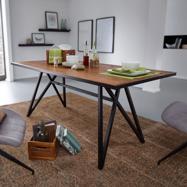 Solid Wood Sheesham Dining Table With Heavy Iron Stand