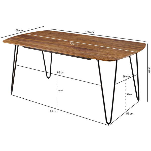 Solid Wood Sheesham Dining Table With triangular Iron Legs