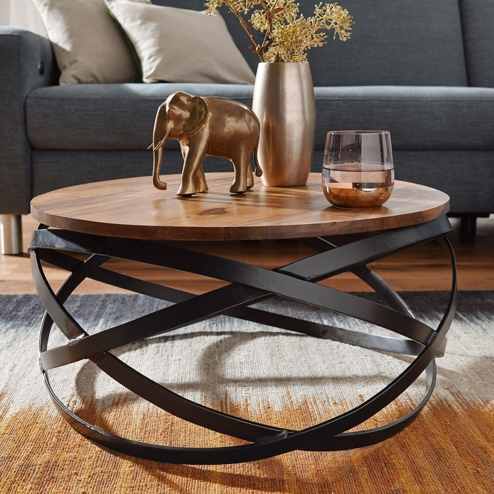 Solid Wood And Iron Ring Center Table