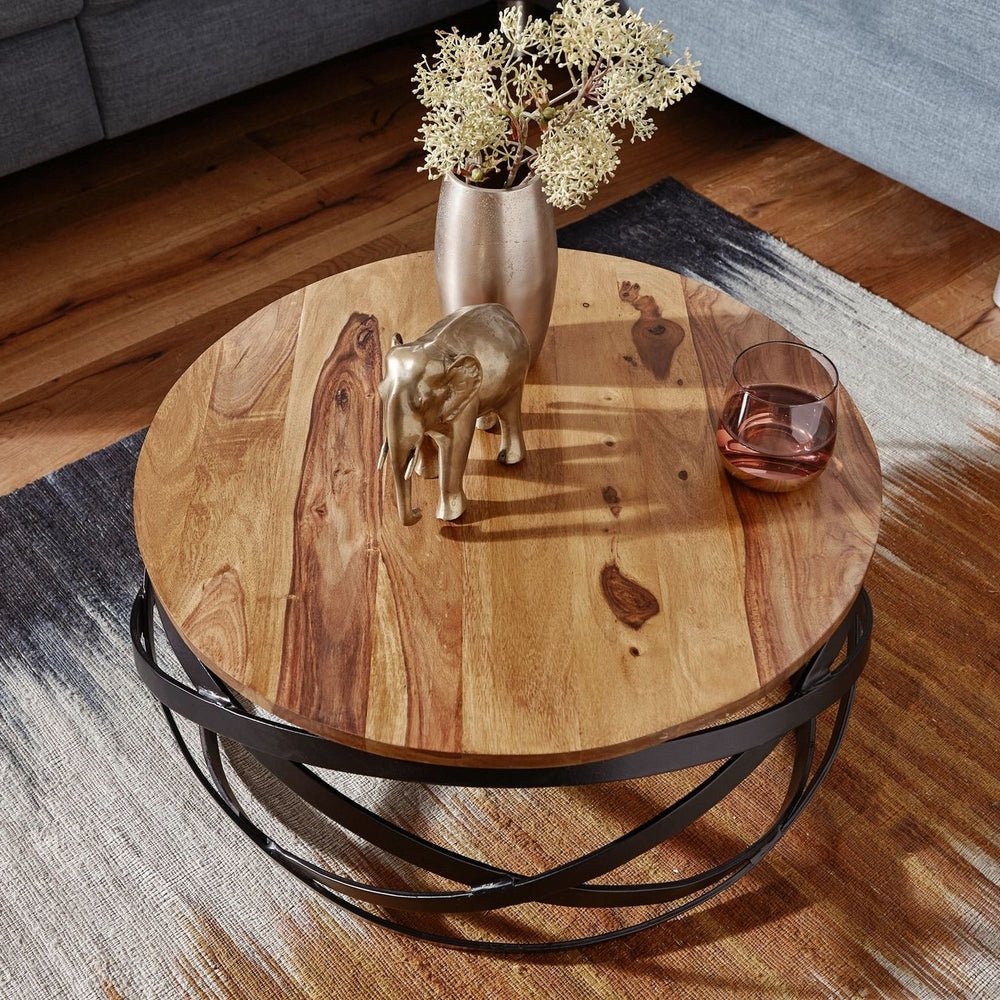 Solid Wood And Iron Ring Center Table