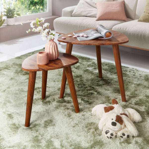 Richelo Solid Wood Nested Side Table In Honey Oak Finish
