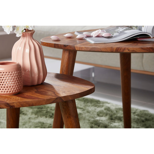 Richelo Solid Wood Nested Side Table In Honey Oak Finish