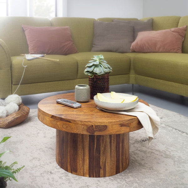 Solid Wood Sheesham Centre Table With Round Top And Base