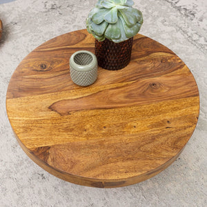 Solid Wood Sheesham Centre Table With Round Top And Base