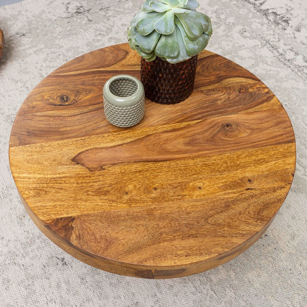 Solid Wood Sheesham Centre Table With Round Top And Base