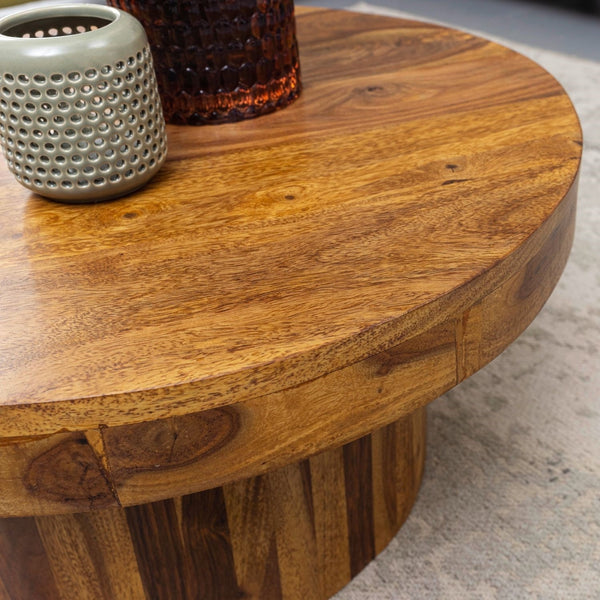 Solid Wood Sheesham Centre Table With Round Top And Base