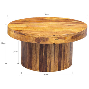 Solid Wood Sheesham Centre Table With Round Top And Base