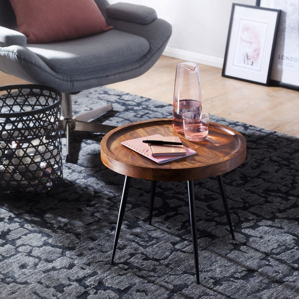 Solid Wood Sheesham Round Side Table With Iron Legs