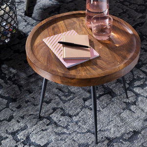 Solid Wood Sheesham Round Side Table With Iron Legs