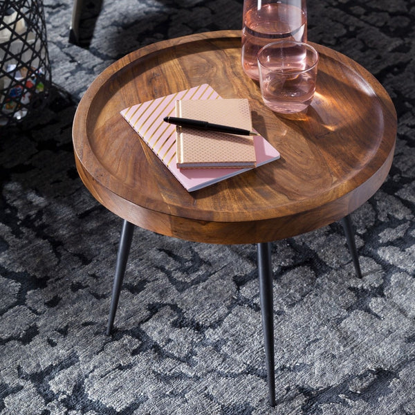 Solid Wood Sheesham Round Side Table With Iron Legs
