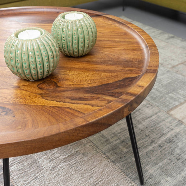Solid Wood Sheesham Round Table With Iron Legs