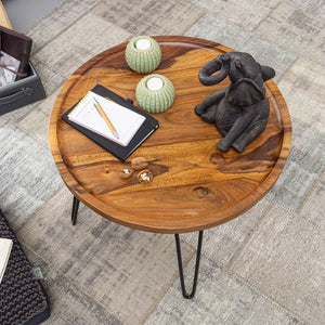 Solid Wood Sheesham Round Table With Iron Legs