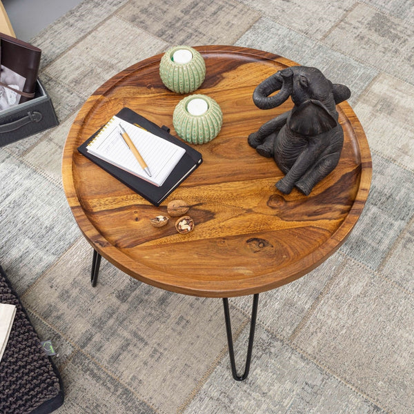 Solid Wood Sheesham Round Table With Iron Legs