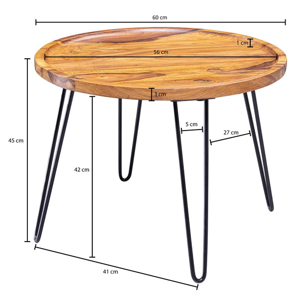 Solid Wood Sheesham Round Table With Iron Legs