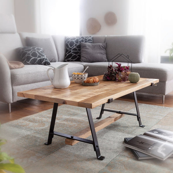 Solid Wood Coffee Table With Iron And Heavy Top