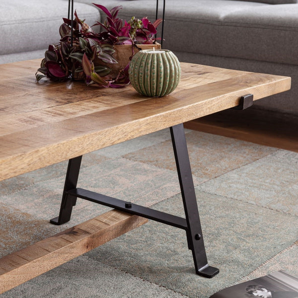 Solid Wood Coffee Table With Iron And Heavy Top