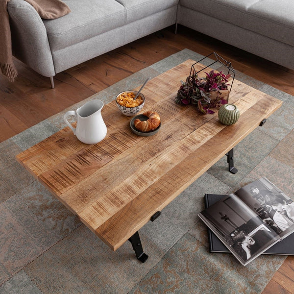 Solid Wood Coffee Table With Iron And Heavy Top