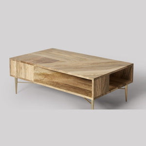 Solid Wood Coffee Table With Brass Finished Legs