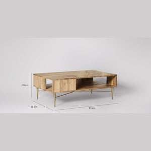 Solid Wood Coffee Table With Brass Finished Legs