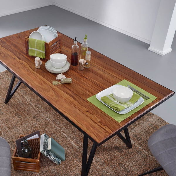Solid Wood Sheesham Dining Table With Heavy Iron Stand