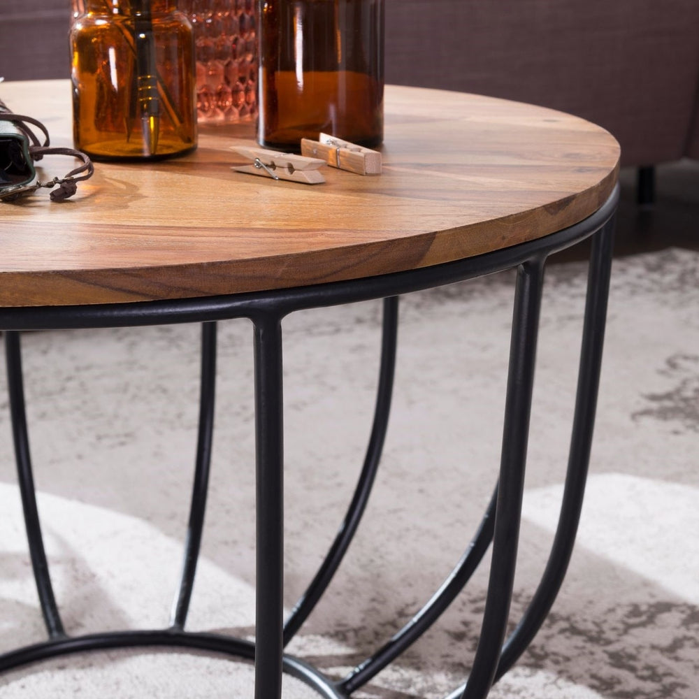 Solid Wood Sheesham Center Table With Iron Frame