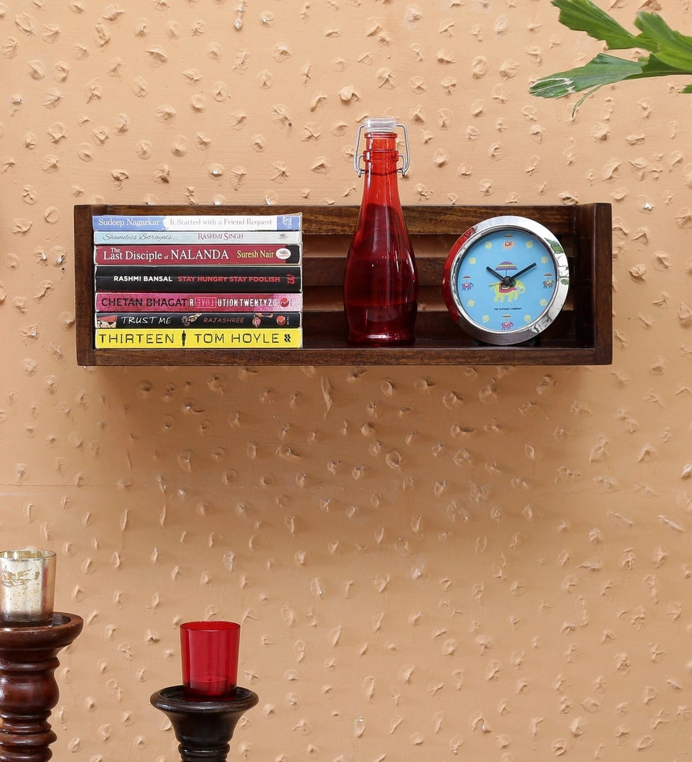 Tksh Solid Wood Floating Book Shelves in Brown Colour