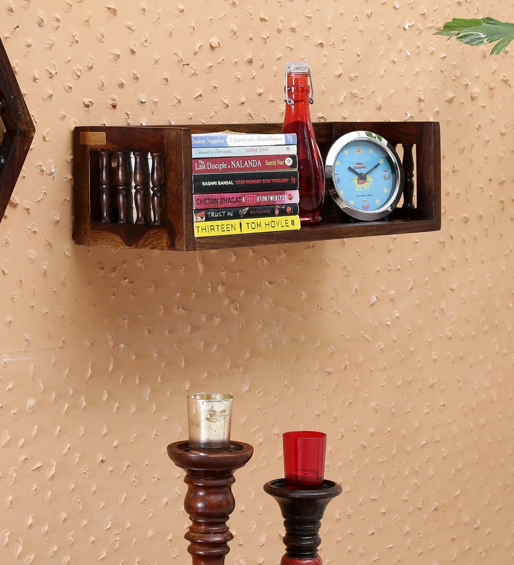 Tksh Solid Wood Floating Book Shelves in Brown Colour
