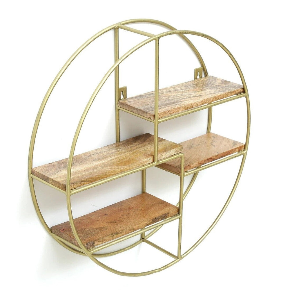 Iron and Wood Circular Wall Shelf