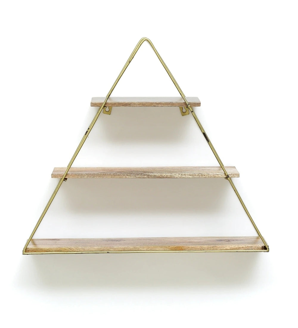 T Iron And Wood Triangle Wall Shelf