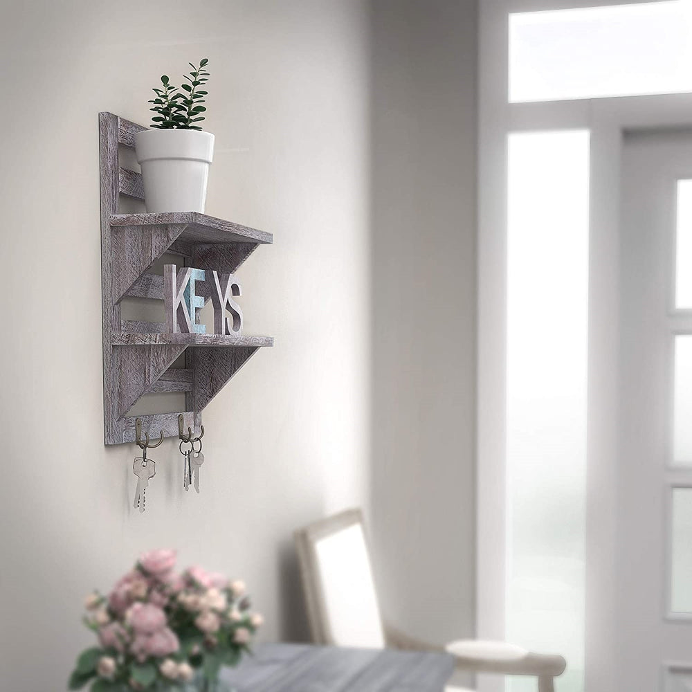 Mango Wood Floating Wall Shelf in Rustic White Colour
