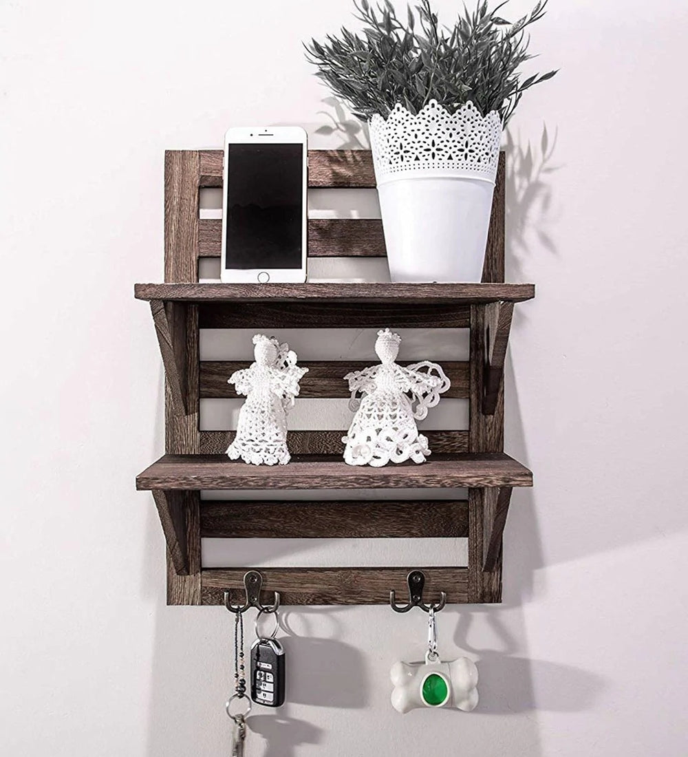 Mango Wood Floating Wall shelf in Walnut Finish