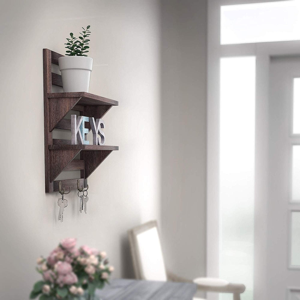 Mango Wood Floating Wall shelf in Walnut Finish