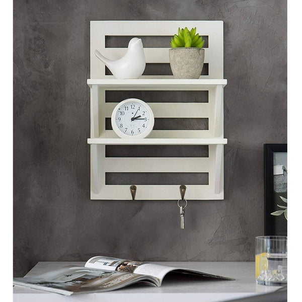 Mango Wood Floating Wall shelf in White Colour