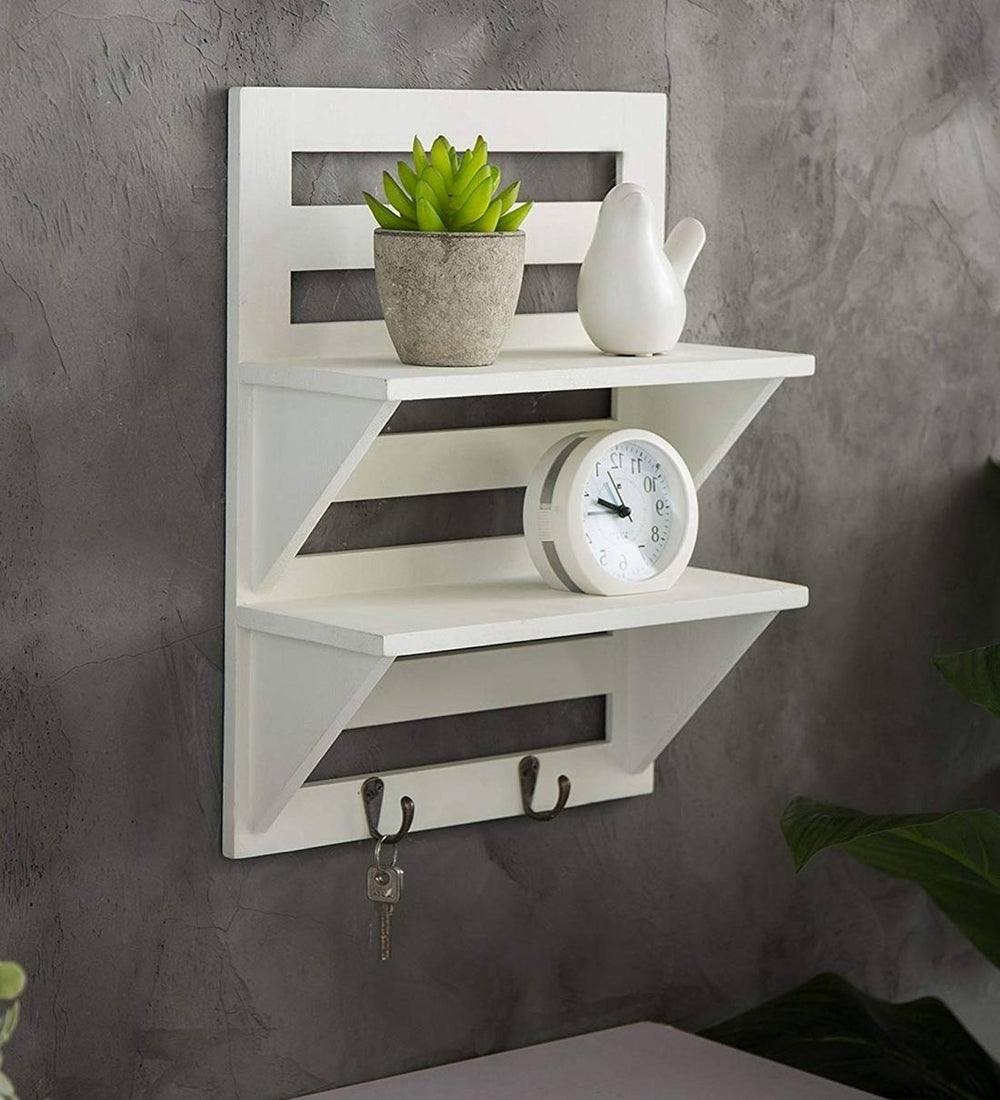 Mango Wood Floating Wall shelf in White Colour
