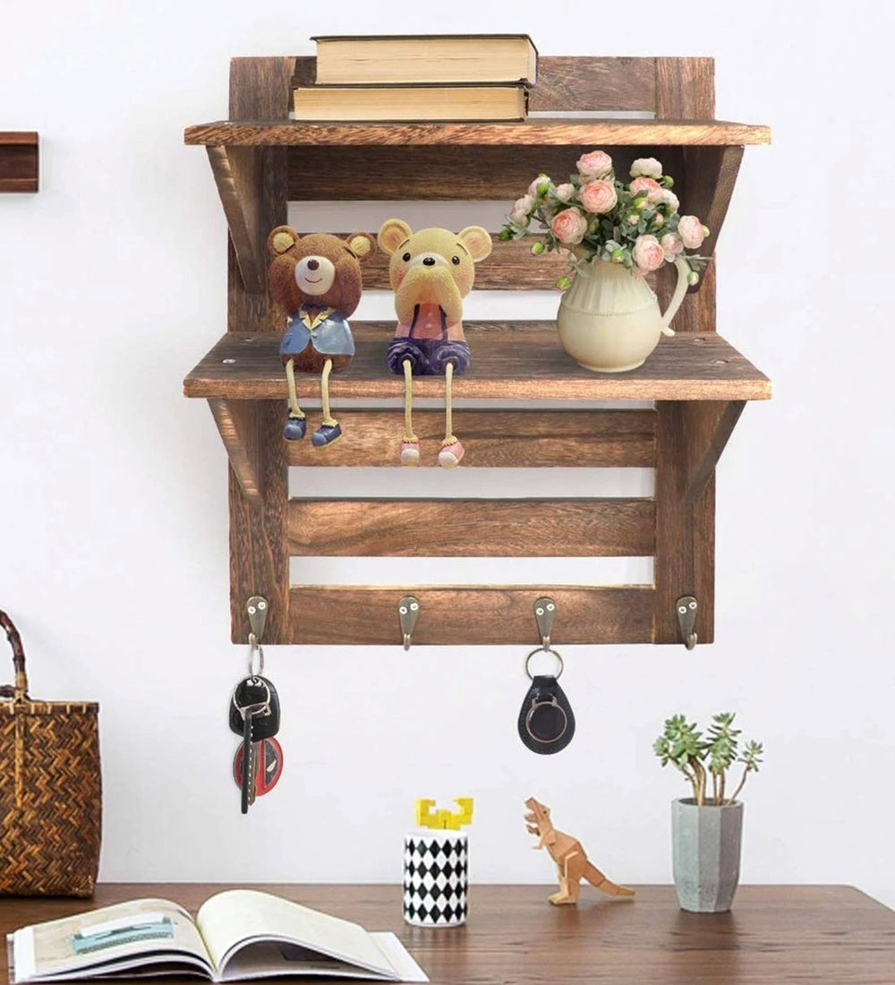 Mango Wood Floating Wall Shelf in Teak Finish