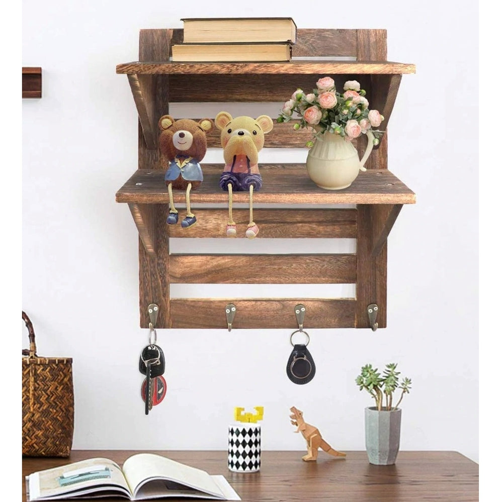 Mango Wood Floating Wall Shelf in Teak Finish