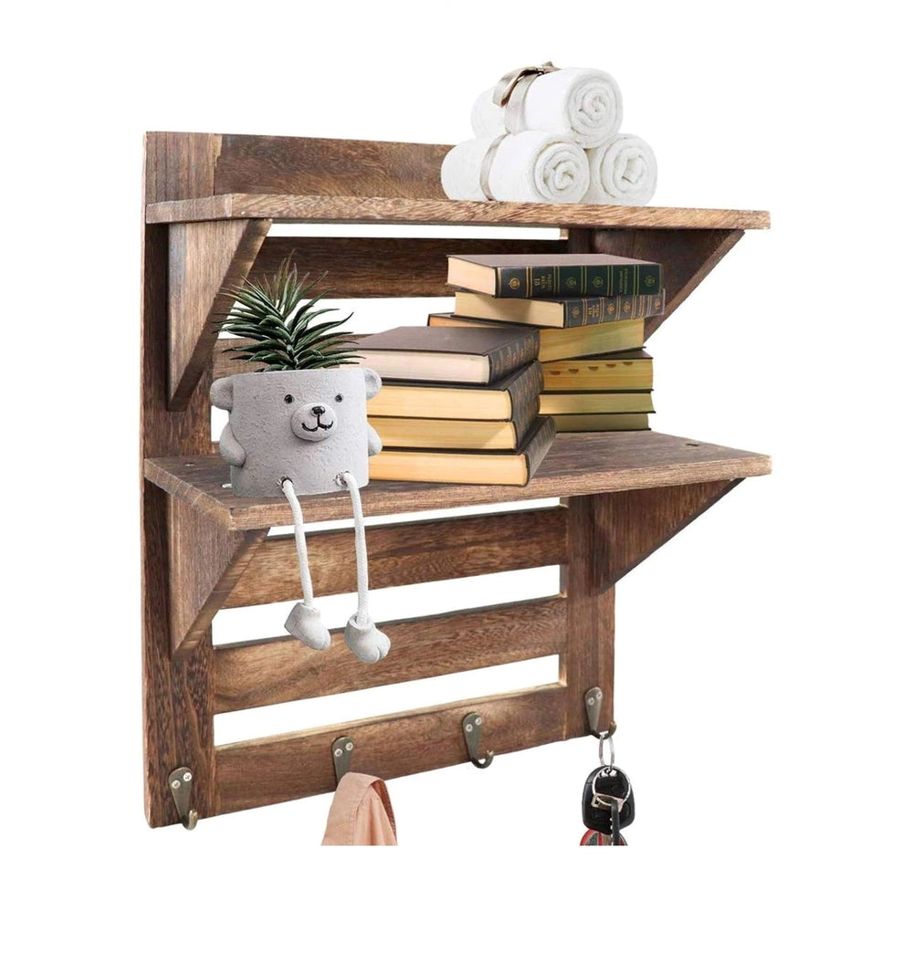 Mango Wood Floating Wall Shelf in Teak Finish