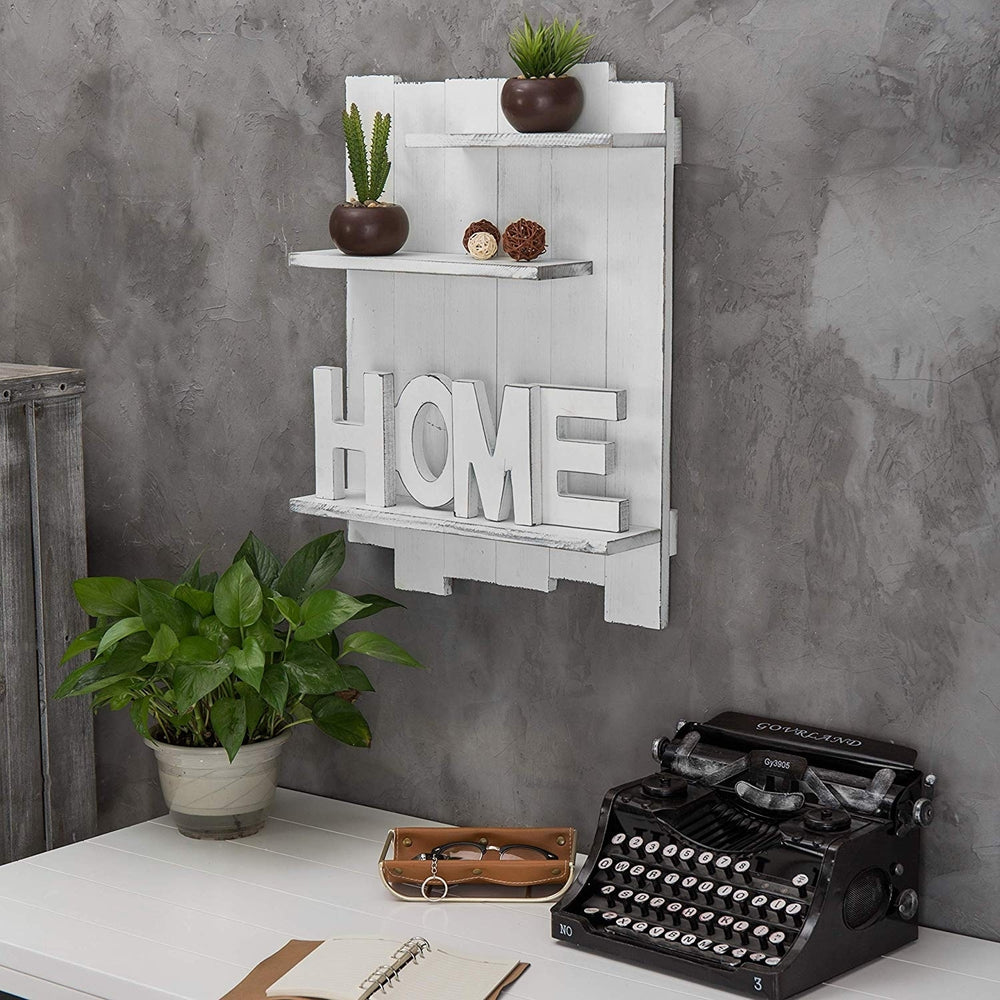 Mango Wood Floating Wall Shelf in White Colour
