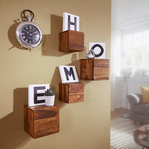 Sheesham Wood Floating Wall Shelf in Teak Finish