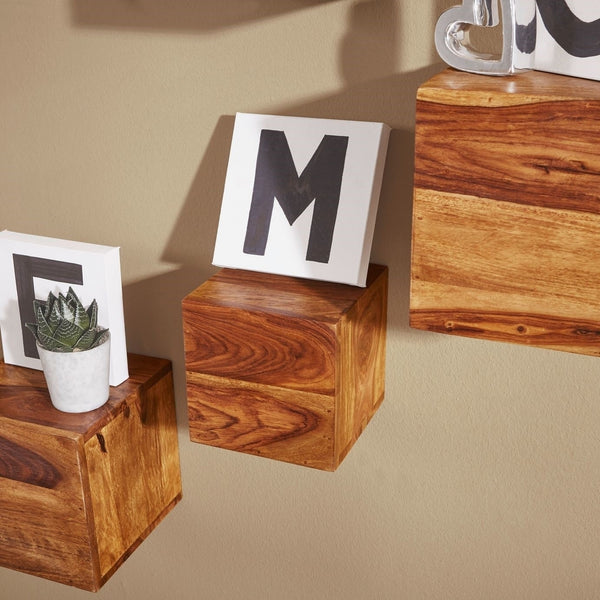 Sheesham Wood Floating Wall Shelf in Teak Finish