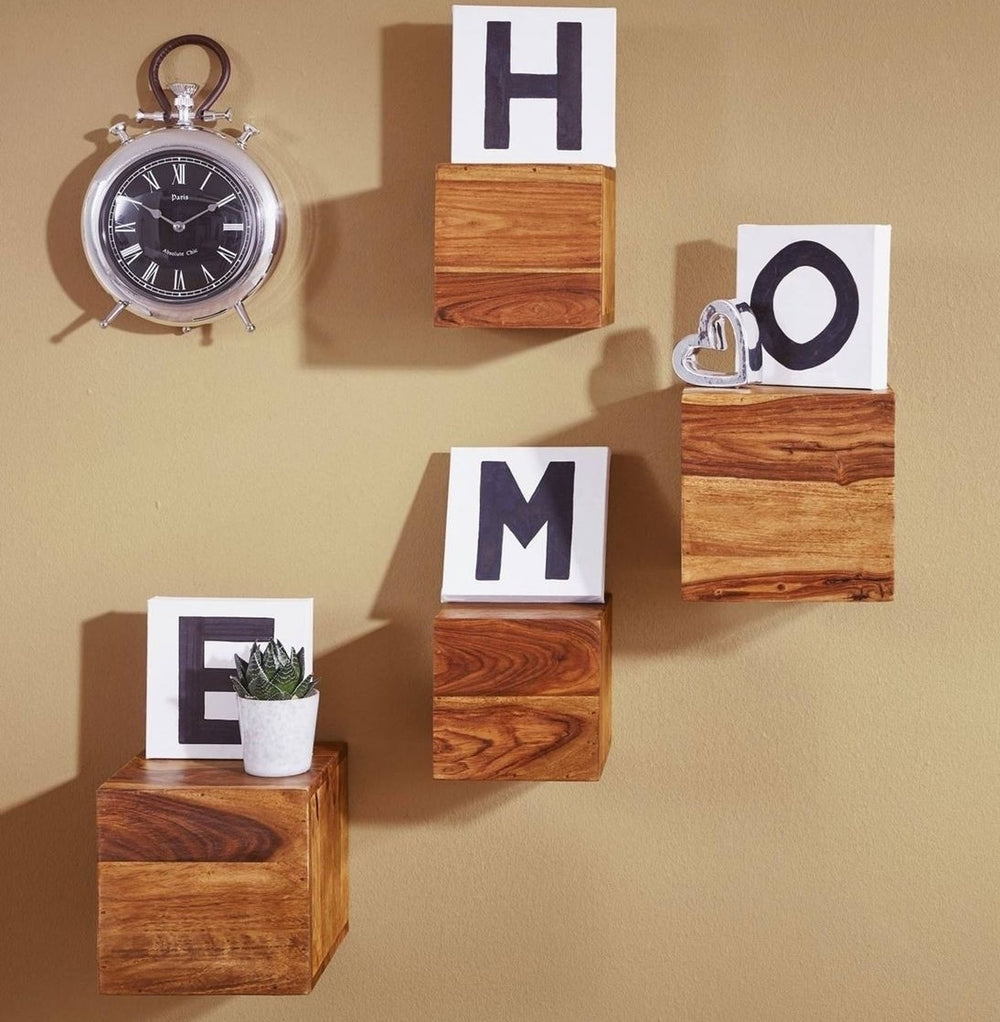 Sheesham Wood Floating Wall Shelf in Teak Finish